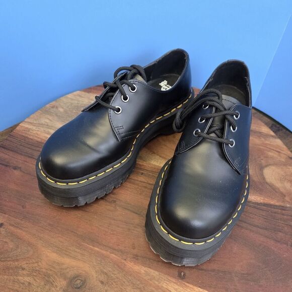 Dr. Martens 1461 Quad Platform Leather Oxford Women's 8 UK6 EU39 Black EUC - Picture 12 of 14
